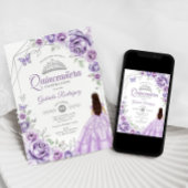Invitation Quinceanera Lilac Robe d'argent violet Floral