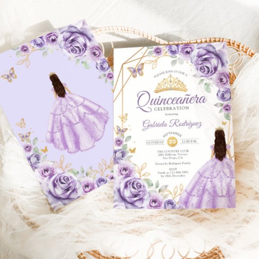 Invitation Quinceanera Lilac Robe violette Florale