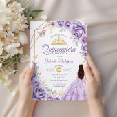 Invitation Quinceanera Lilac Robe violette Florale