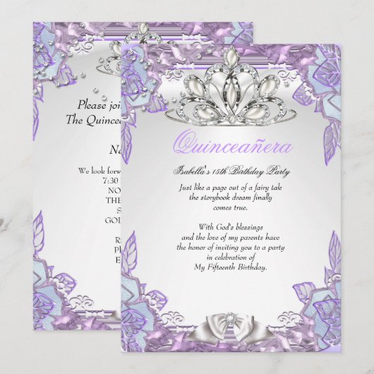 Invitation Quinceanera Lilac rose 15e fête d'anniversaire 2 (Devant / Derrière)