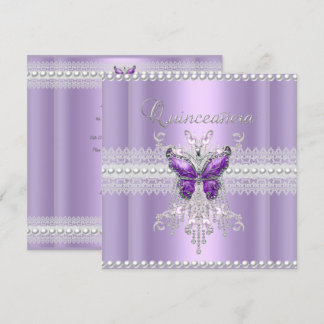 Invitation Quinceanera lilas rose perle dentelle papillon