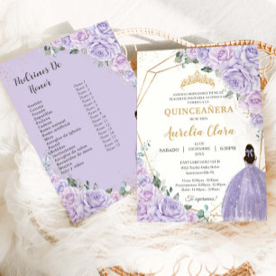 Invitation Quinceañera lilas violettes floral 15 ans Padrinos