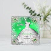 Invitation Quinceanera Lime Pearl Silver Winter Snowflakes (Debout devant)