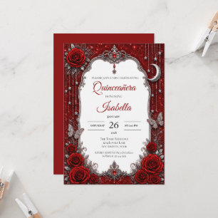 Invitation Quinceañera Luxe Rouge Argent