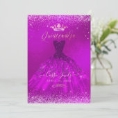 Invitation Quinceanera Magenta Gold Confetti+Princesse (Debout devant)
