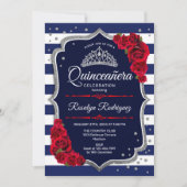 Invitation Quinceanera - Marine Argent Rouge (Devant)