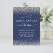 Invitation Quinceanera Marine Bleu Argent Parties scintillant (Debout devant)