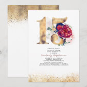 Invitation Quinceanera Marine Bleu et Bourgogne 15e anniversa (Devant / Derrière)