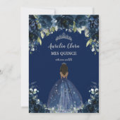 Invitation Quinceañera Marine Bleu Floral Argent Brown Prince (Dos)