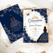 Invitation Quinceanera Marine bleu Floral robe or