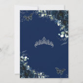 Invitation Quinceañera Marine Blue Floral Papillons Argent (Dos)