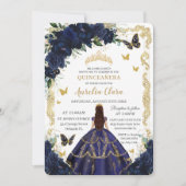 Invitation Quinceañera Marine Fleurs Bleues Or Princesse (Devant)
