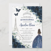 Invitation Quinceañera Marine Floral Paris Eiffel Princesse G (Devant)
