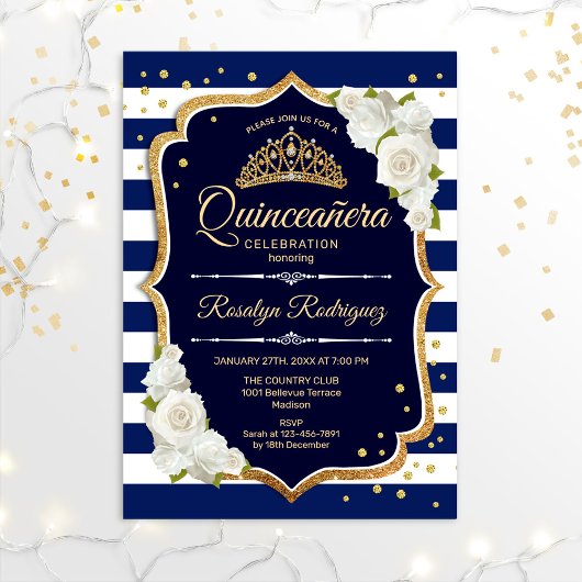 Invitation Quinceanera - Marine Gold White
