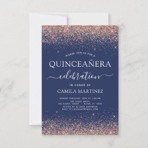 Invitation Quinceanera Marine Rose bleu or bleu rose
