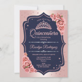 Invitation Quinceanera - Marine Rose Gold (Devant)