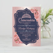 Invitation Quinceanera - Marine Rose Gold (Debout devant)