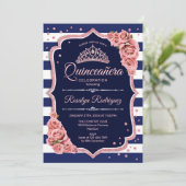 Invitation Quinceanera - Marine Rose Gold (Debout devant)