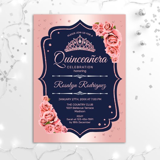Invitation Quinceanera - Marine Rose Gold