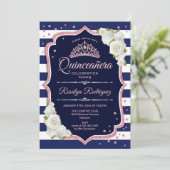Invitation Quinceanera - Marine White Rose Gold (Debout devant)