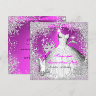 Invitation Quinceañera Mascarade Flocons de Neige Rose Blanc
