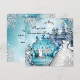 Invitation Quinceañera Mascarade Princesse Magique Bleue