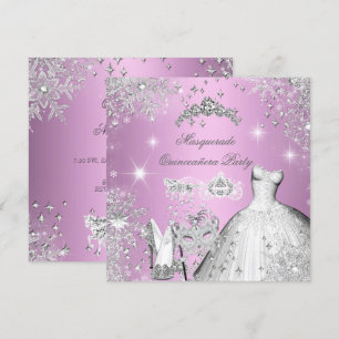 Invitation Quinceañera Mascarade Princesse Magique Rose