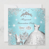 Invitation Quinceanera Masquerade Magie Princesse Bleu Turquo (Devant)