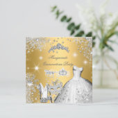 Invitation Quinceanera Masquerade Magique Princesse Or (Debout devant)