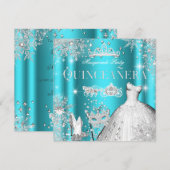Invitation Quinceanera Masquerade Magique Princesse Turquoise (Devant / Derrière)