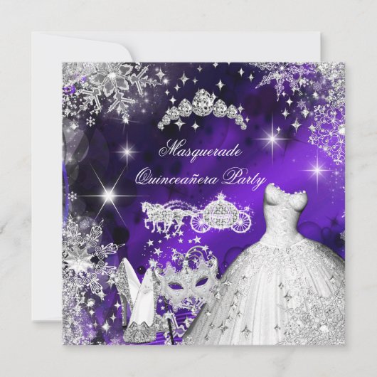 Invitation Quinceanera Masquerade Magique Princesse violet (Devant)