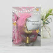 Invitation Quinceanera Masquerade Parties scintillant or Perl (Debout devant)