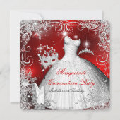Invitation Quinceanera Masquerade Rouge Blanc Snowflakes 2 (Devant)