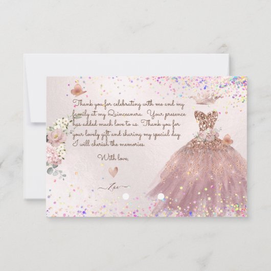 Invitation Quinceanera Merci Dusty Rose Parties scintillant c (Dos)