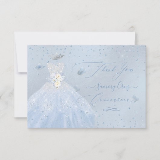 Invitation Quinceanera Merci Parties scintillant Argent Bébé  (Devant)