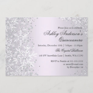Invitation Quinceanera Merveilleux Hiver Flocons Violets