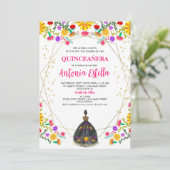 Invitation Quinceanera Mexicaine Fiesta Black Princesse robe (Debout devant)
