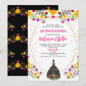 Invitation Quinceanera Mexicaine Fiesta Black Princesse robe (Devant / Derrière)