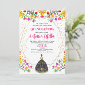 Invitation Quinceanera Mexicaine Fiesta Black Princesse robe (Debout devant)