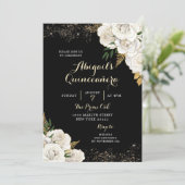 Invitation Quinceañera mexicaine Florale blanche et or (Debout devant)