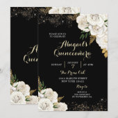Invitation Quinceañera mexicaine Florale blanche et or (Devant / Derrière)