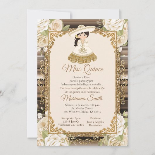 Invitation Quinceañera Mexicaine Miss Quince Or (Devant)