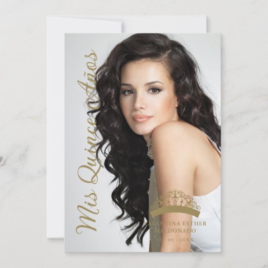 Invitation Quinceañera Mini Photo Fancy Script Calligraphie (Devant)