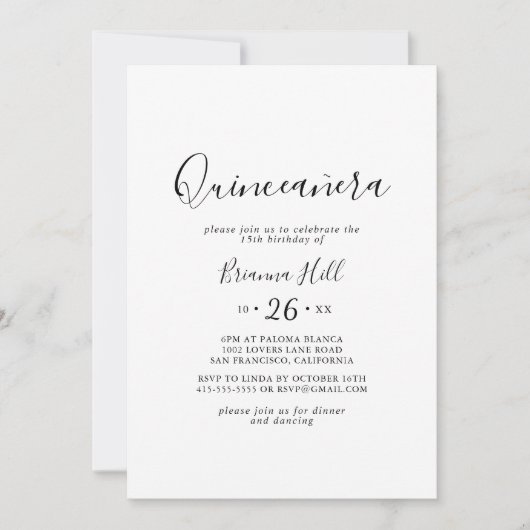 Invitation Quinceañera minimaliste simple (Devant)