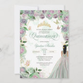 Invitation Quinceanera Mint Green Roses Élégant Papillon (Devant)