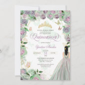 Invitation Quinceanera Mint Green Roses Élégant Papillon Inv (Devant)