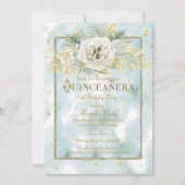Invitation Quinceanera Mint Turquoise marbre or Rose Floral (Devant)