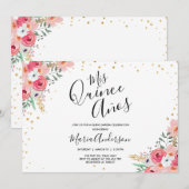 Invitation Quinceañera Mis Quince Años Pink Floral Anniversai (Devant / Derrière)