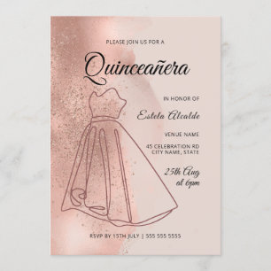 Invitation Quinceanera Mis Quince Dusty Rose Gold Elegant