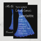 Invitation Quinceanera - Modèle de la robe bleue Mis Quince A (Devant / Derrière)